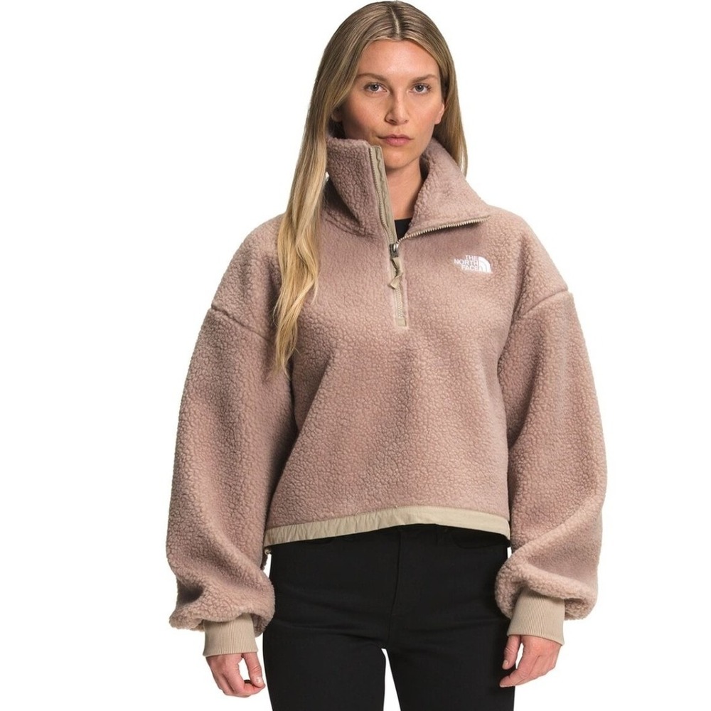 NEW The North Face Platte Sherpa 1/4 Zip Jacket XS Tan Cropped Fleece Pullover